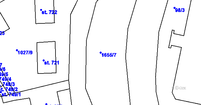 Parcela st. 1655/7 v KÚ Nýrsko, Katastrální mapa