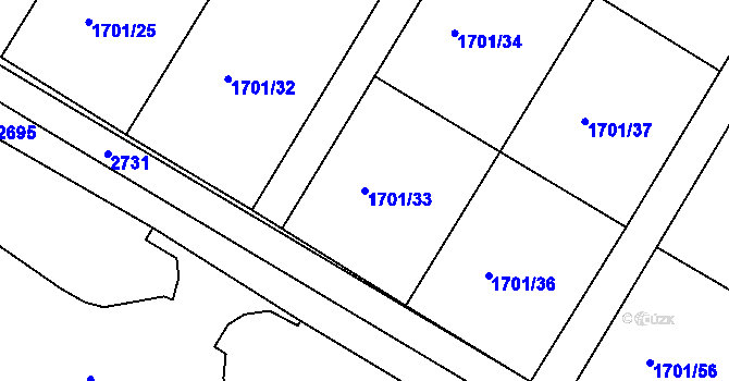 Parcela st. 1701/33 v KÚ Nýrsko, Katastrální mapa