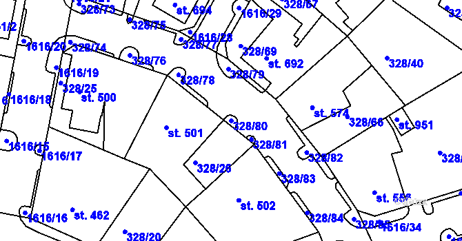 Parcela st. 328/80 v KÚ Nýrsko, Katastrální mapa