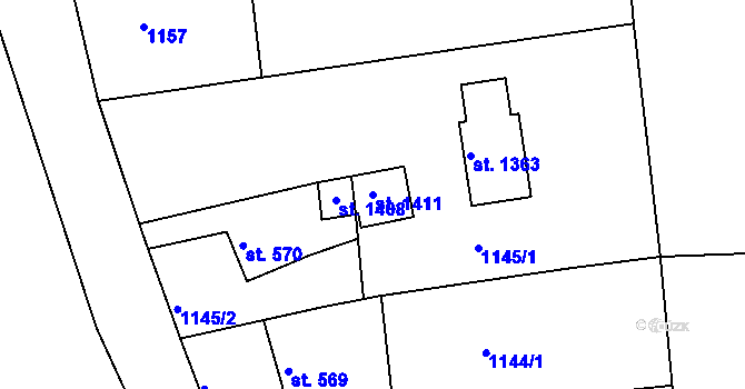 Parcela st. 1411 v KÚ Nýrsko, Katastrální mapa