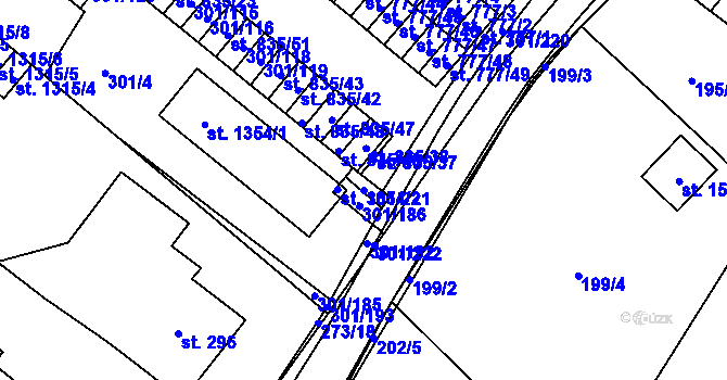 Parcela st. 301/221 v KÚ Nýrsko, Katastrální mapa