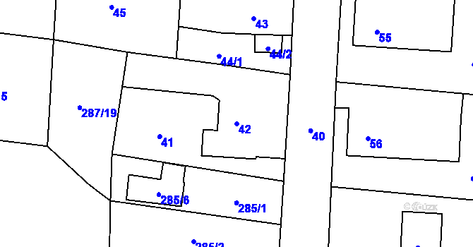 Parcela st. 42 v KÚ Kamenný Újezd u Nýřan, Katastrální mapa