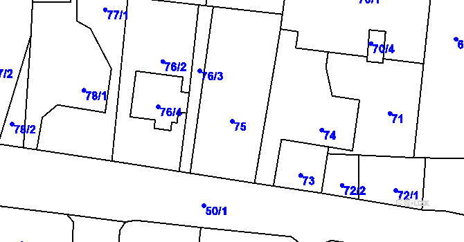 Parcela st. 75 v KÚ Kamenný Újezd u Nýřan, Katastrální mapa