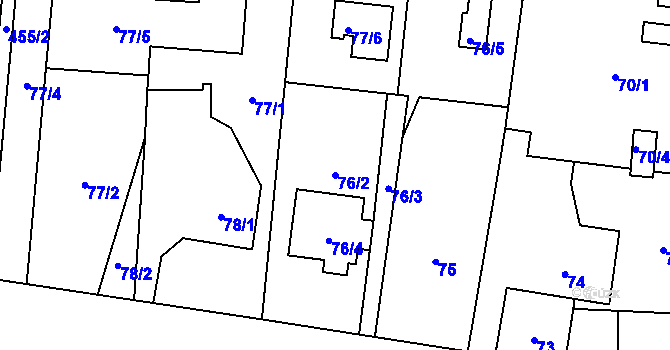 Parcela st. 76/2 v KÚ Kamenný Újezd u Nýřan, Katastrální mapa