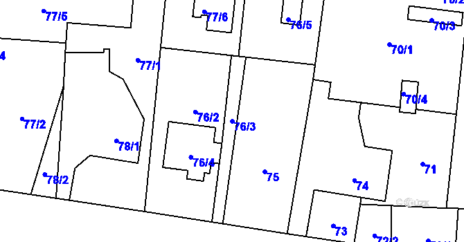 Parcela st. 76/3 v KÚ Kamenný Újezd u Nýřan, Katastrální mapa