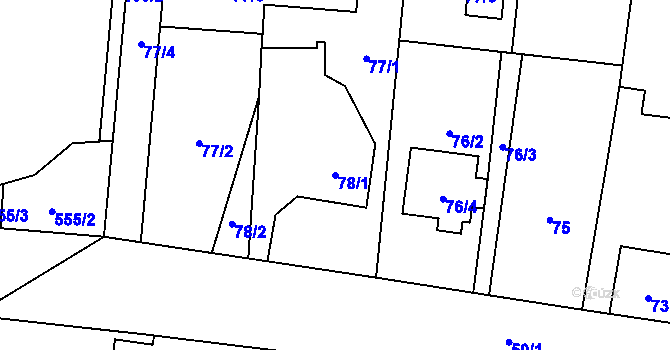 Parcela st. 78/1 v KÚ Kamenný Újezd u Nýřan, Katastrální mapa