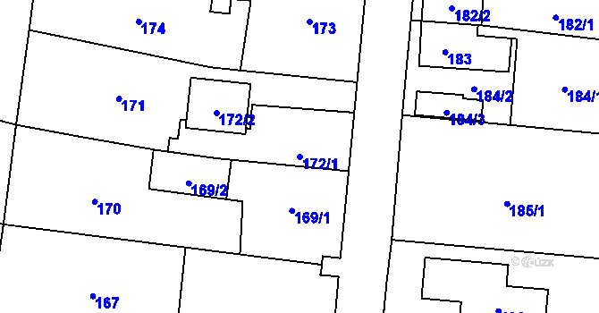 Parcela st. 172/1 v KÚ Kamenný Újezd u Nýřan, Katastrální mapa