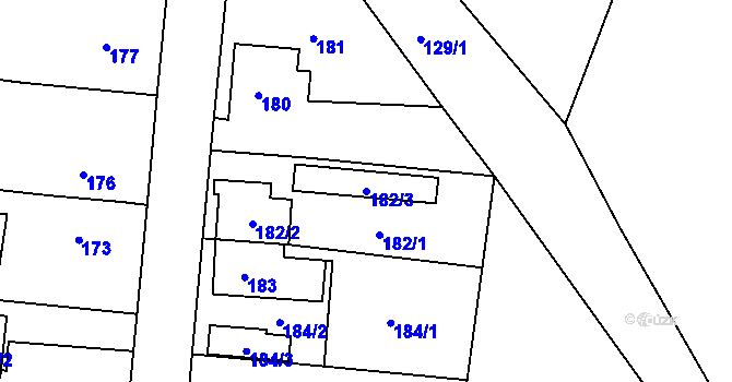 Parcela st. 182/3 v KÚ Kamenný Újezd u Nýřan, Katastrální mapa