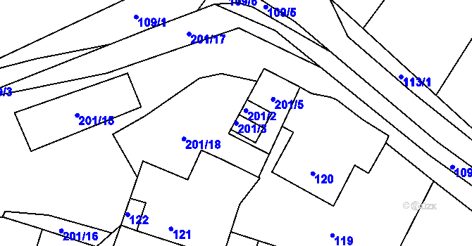 Parcela st. 201/3 v KÚ Kamenný Újezd u Nýřan, Katastrální mapa