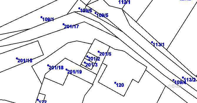 Parcela st. 201/5 v KÚ Kamenný Újezd u Nýřan, Katastrální mapa