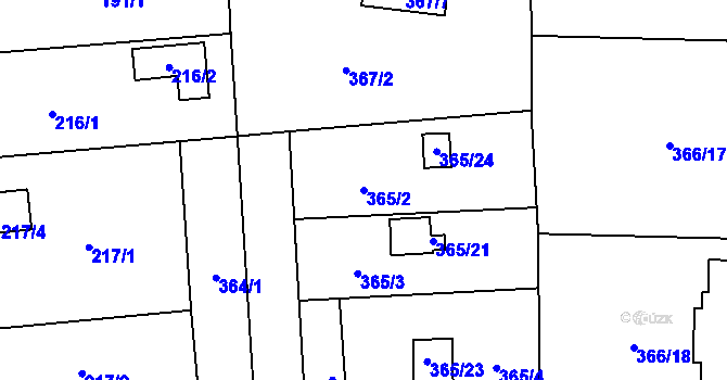 Parcela st. 365/2 v KÚ Kamenný Újezd u Nýřan, Katastrální mapa