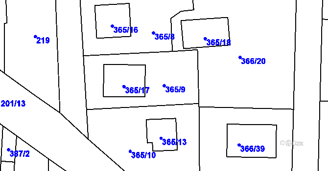 Parcela st. 365/9 v KÚ Kamenný Újezd u Nýřan, Katastrální mapa