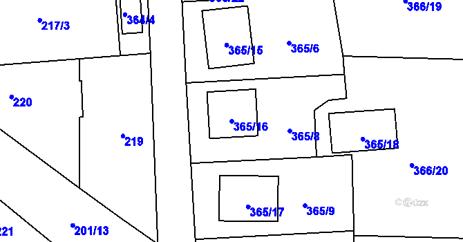 Parcela st. 365/16 v KÚ Kamenný Újezd u Nýřan, Katastrální mapa