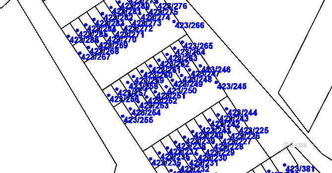 Parcela st. 423/250 v KÚ Kamenný Újezd u Nýřan, Katastrální mapa