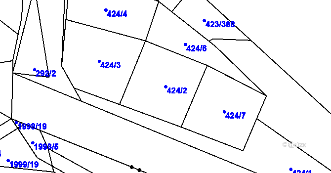 Parcela st. 424/2 v KÚ Kamenný Újezd u Nýřan, Katastrální mapa