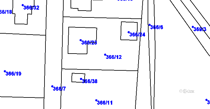 Parcela st. 366/12 v KÚ Kamenný Újezd u Nýřan, Katastrální mapa