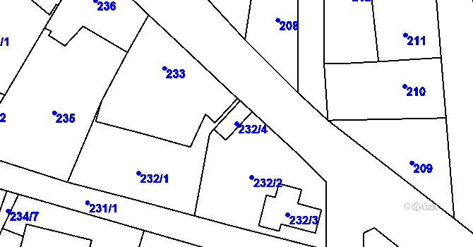 Parcela st. 232/4 v KÚ Kamenný Újezd u Nýřan, Katastrální mapa
