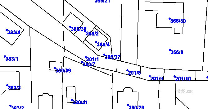 Parcela st. 366/37 v KÚ Kamenný Újezd u Nýřan, Katastrální mapa