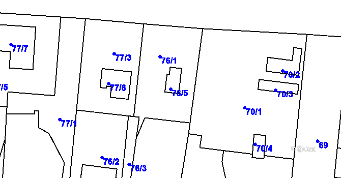 Parcela st. 76/5 v KÚ Kamenný Újezd u Nýřan, Katastrální mapa