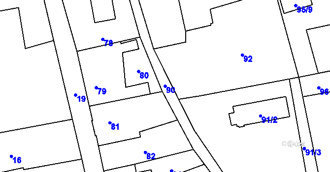Parcela st. 90 v KÚ Nýřany, Katastrální mapa