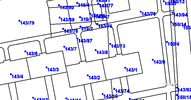 Parcela st. 143/8 v KÚ Nýřany, Katastrální mapa