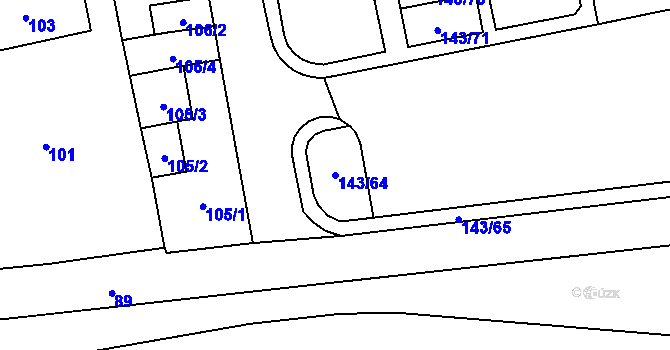 Parcela st. 143/64 v KÚ Nýřany, Katastrální mapa