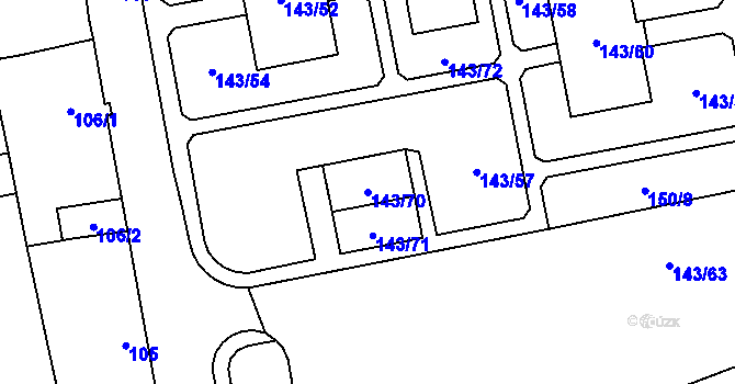 Parcela st. 143/70 v KÚ Nýřany, Katastrální mapa