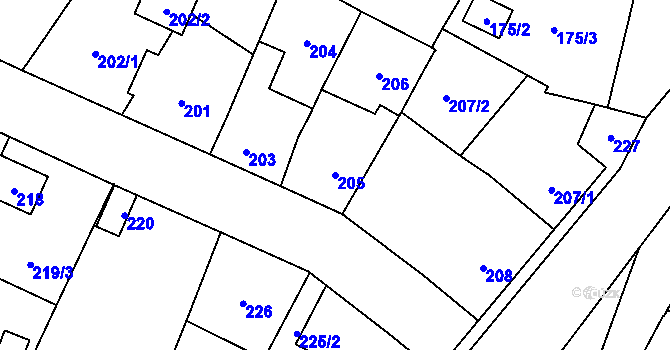 Parcela st. 205 v KÚ Nýřany, Katastrální mapa