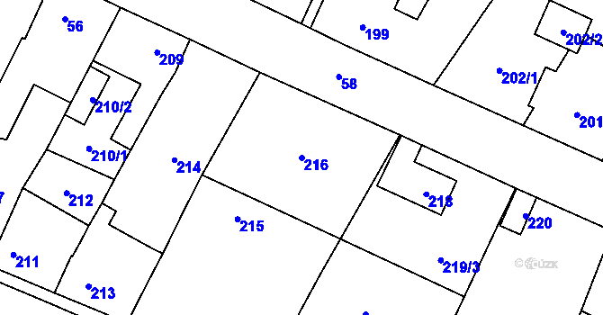 Parcela st. 216 v KÚ Nýřany, Katastrální mapa