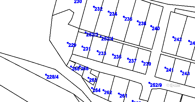 Parcela st. 233 v KÚ Nýřany, Katastrální mapa