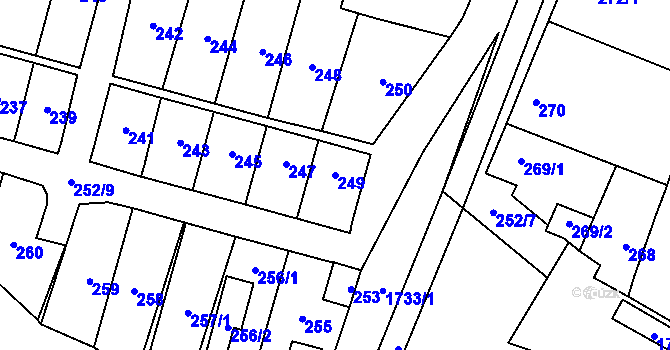 Parcela st. 249 v KÚ Nýřany, Katastrální mapa