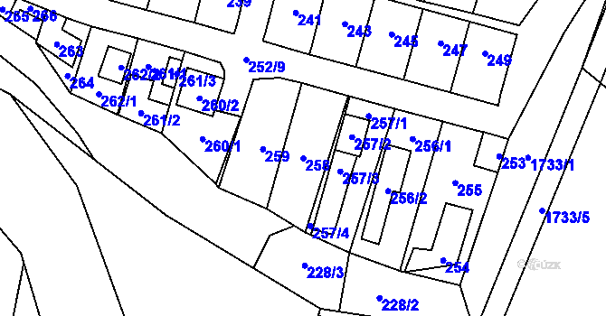 Parcela st. 258 v KÚ Nýřany, Katastrální mapa