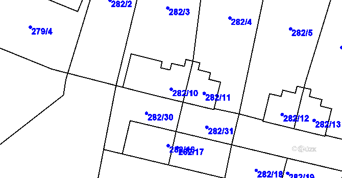 Parcela st. 282/10 v KÚ Nýřany, Katastrální mapa
