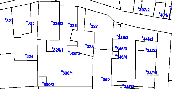 Parcela st. 328 v KÚ Nýřany, Katastrální mapa