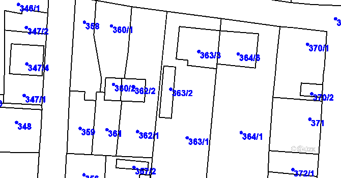 Parcela st. 363/2 v KÚ Nýřany, Katastrální mapa