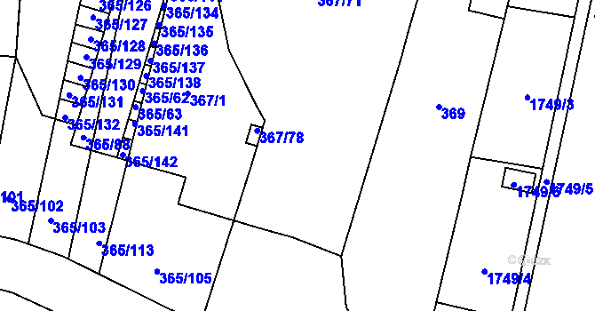 Parcela st. 367/52 v KÚ Nýřany, Katastrální mapa