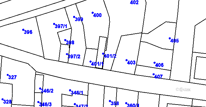 Parcela st. 401/2 v KÚ Nýřany, Katastrální mapa
