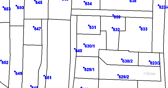 Parcela st. 630/1 v KÚ Nýřany, Katastrální mapa