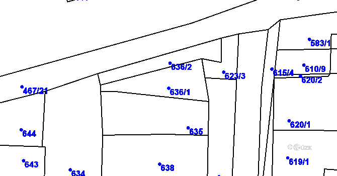 Parcela st. 636/1 v KÚ Nýřany, Katastrální mapa