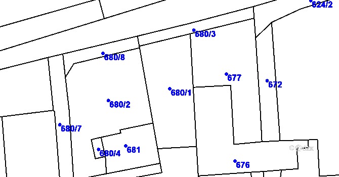 Parcela st. 680/1 v KÚ Nýřany, Katastrální mapa