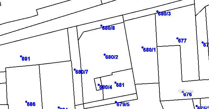 Parcela st. 680/2 v KÚ Nýřany, Katastrální mapa