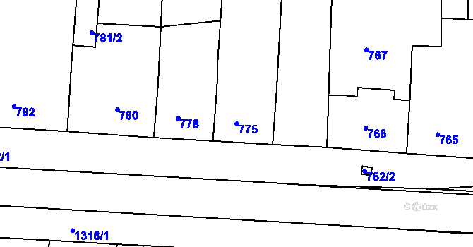 Parcela st. 775 v KÚ Nýřany, Katastrální mapa