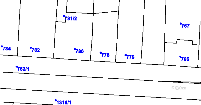 Parcela st. 778 v KÚ Nýřany, Katastrální mapa