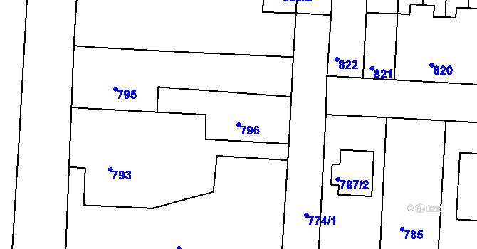 Parcela st. 796 v KÚ Nýřany, Katastrální mapa