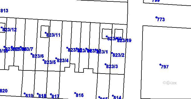 Parcela st. 823/1 v KÚ Nýřany, Katastrální mapa