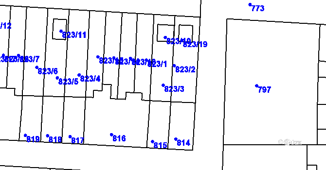 Parcela st. 823/3 v KÚ Nýřany, Katastrální mapa