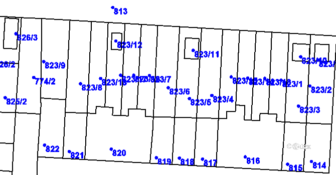 Parcela st. 823/6 v KÚ Nýřany, Katastrální mapa