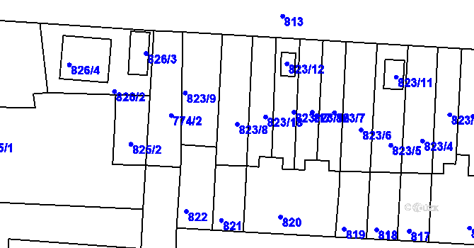Parcela st. 823/8 v KÚ Nýřany, Katastrální mapa