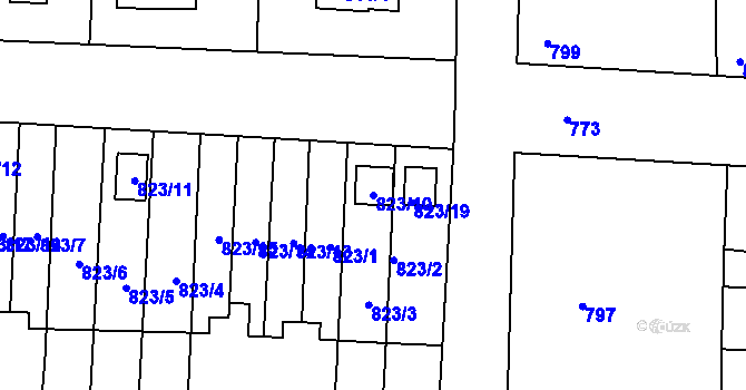 Parcela st. 823/10 v KÚ Nýřany, Katastrální mapa
