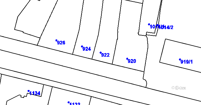 Parcela st. 922 v KÚ Nýřany, Katastrální mapa